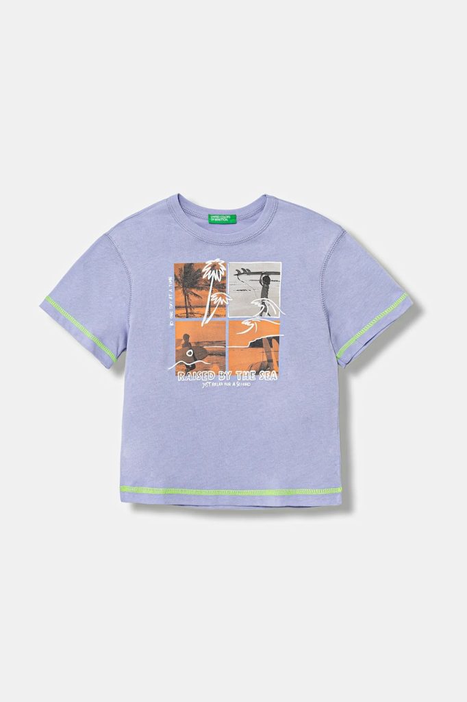 United Colors of Benetton tricou de bumbac pentru copii culoarea violet