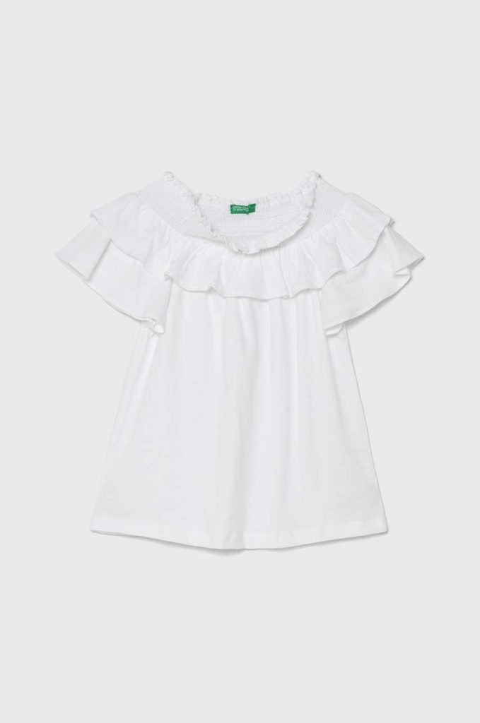 United Colors of Benetton tricou din amestec de in pentru copii culoarea alb