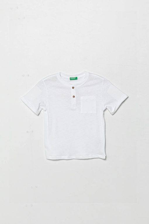 United Colors of Benetton tricou din amestec de in pentru copii culoarea alb
