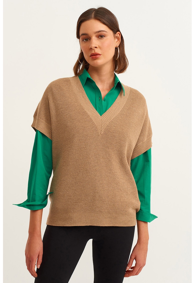 Vesta din amestec de bumbac cu decolteu in V-FEMEI/IMBRACAMINTE/Geci si jachete-IMBRACAMINTE/Geci si jachete