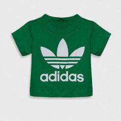 adidas Originals tricou de bumbac pentru copii TREFOIL TEE culoarea verde