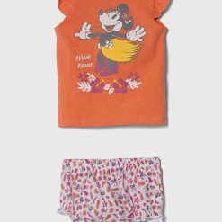 zippy set de pijama din bumbac pentru bebelusi culoarea portocaliu