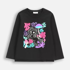 Coccodrillo longsleeve bumbac pentru copii culoare neagră RAVE GIRL KIDS-Îmbrăcăminte