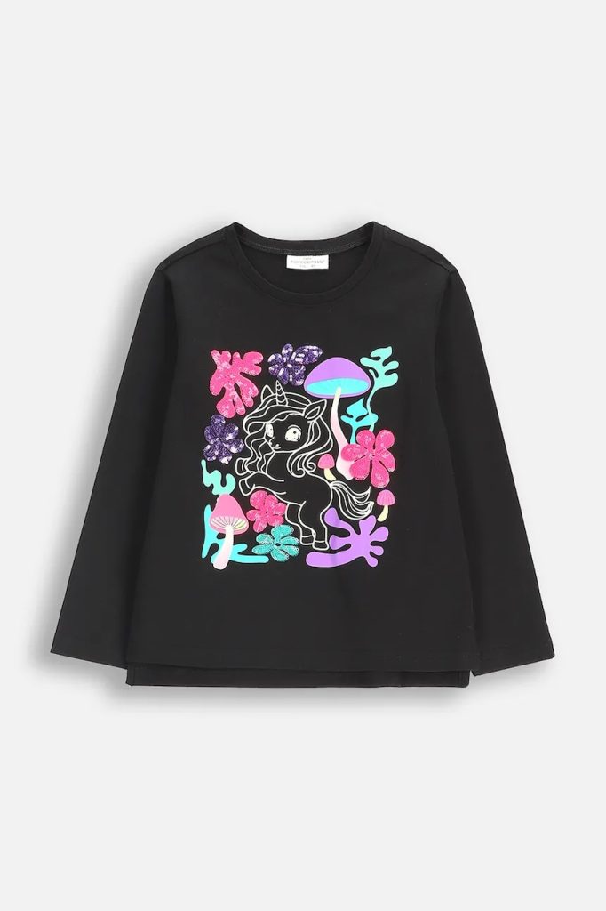 Coccodrillo longsleeve bumbac pentru copii culoare neagră RAVE GIRL KIDS-Îmbrăcăminte