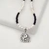 Colier Floare Yin & Yang si Cristal Swarovski - Combinatie de Perle Albe & Onix - Argint 925-Colectii >> Comori Perlate >> Noutati