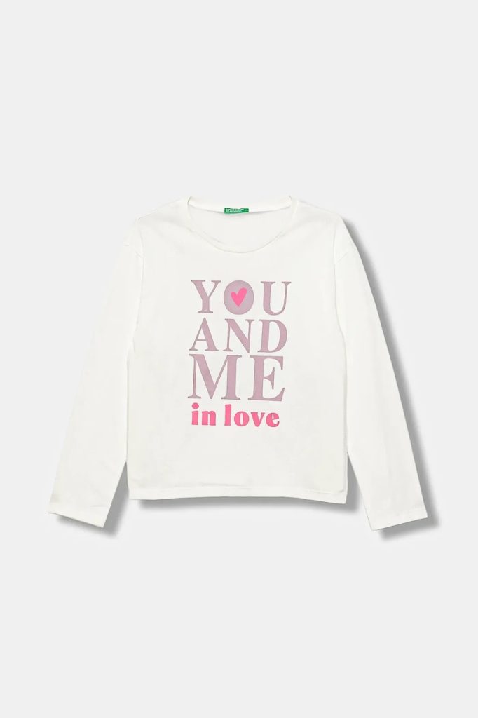 United Colors of Benetton longsleeve din bumbac pentru copii culoarea alb