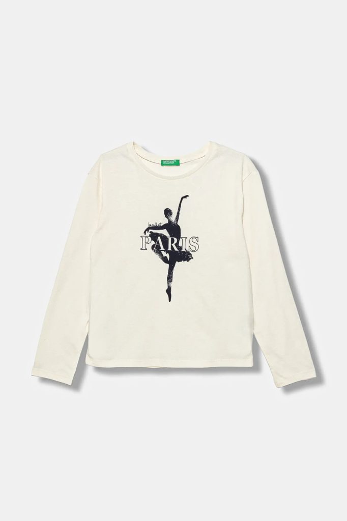 United Colors of Benetton longsleeve din bumbac pentru copii culoarea bej