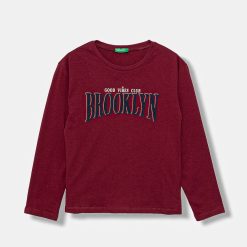 United Colors of Benetton longsleeve din bumbac pentru copii culoarea bordo