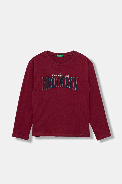 United Colors of Benetton longsleeve din bumbac pentru copii culoarea bordo