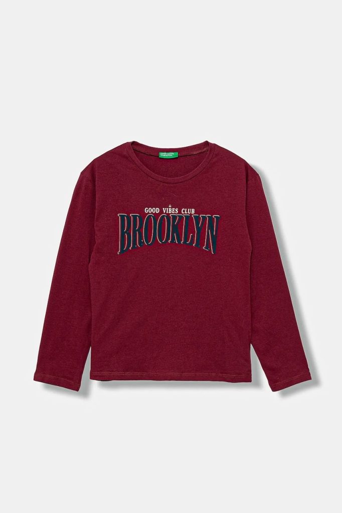 United Colors of Benetton longsleeve din bumbac pentru copii culoarea bordo
