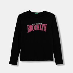 United Colors of Benetton longsleeve din bumbac pentru copii culoarea negru