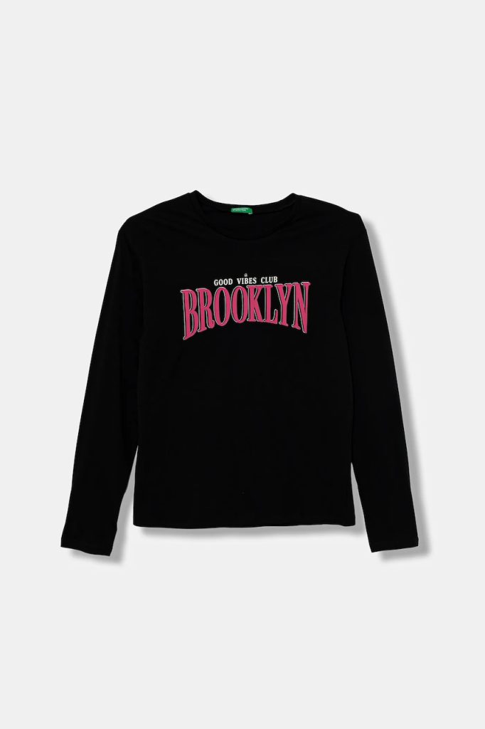 United Colors of Benetton longsleeve din bumbac pentru copii culoarea negru