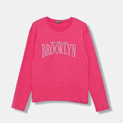 United Colors of Benetton longsleeve din bumbac pentru copii culoarea roz