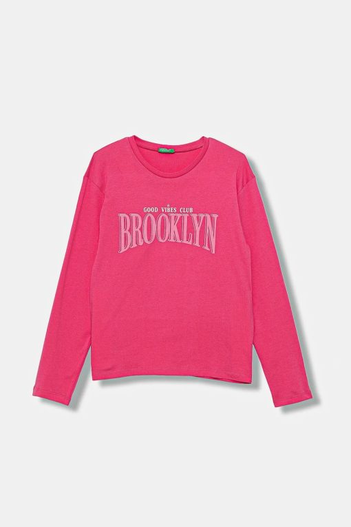 United Colors of Benetton longsleeve din bumbac pentru copii culoarea roz