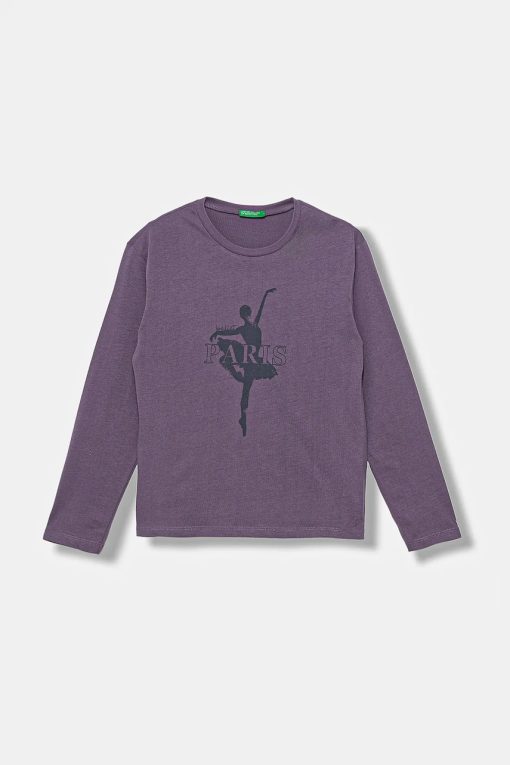 United Colors of Benetton longsleeve din bumbac pentru copii culoarea violet