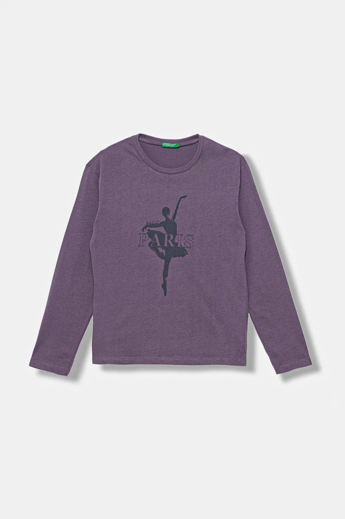 United Colors of Benetton longsleeve din bumbac pentru copii culoarea violet