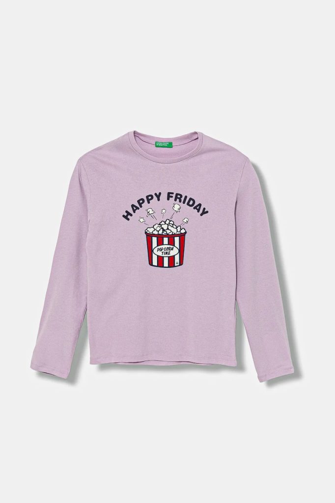 United Colors of Benetton longsleeve din bumbac pentru copii culoarea violet